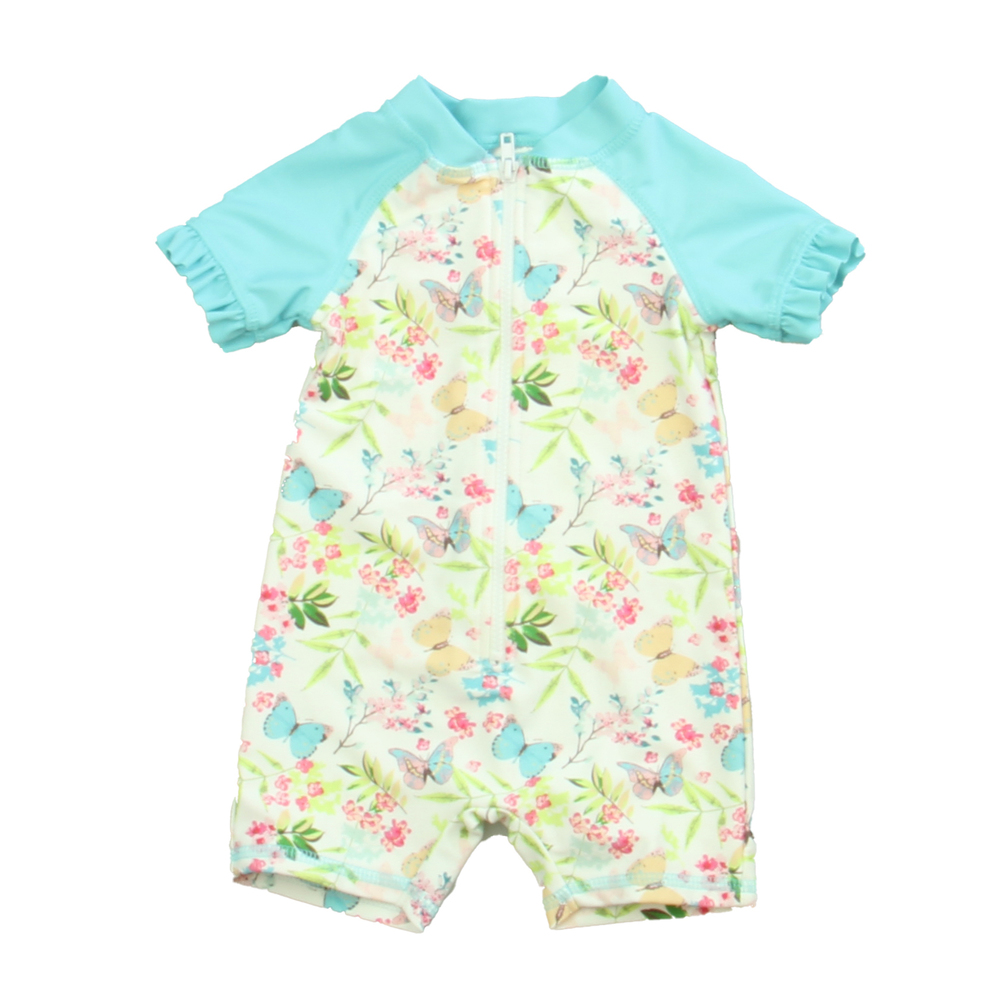 Sol Swim Girls White | Aqua Butterflies 1-piece Swimsuit size: 3-6 Months